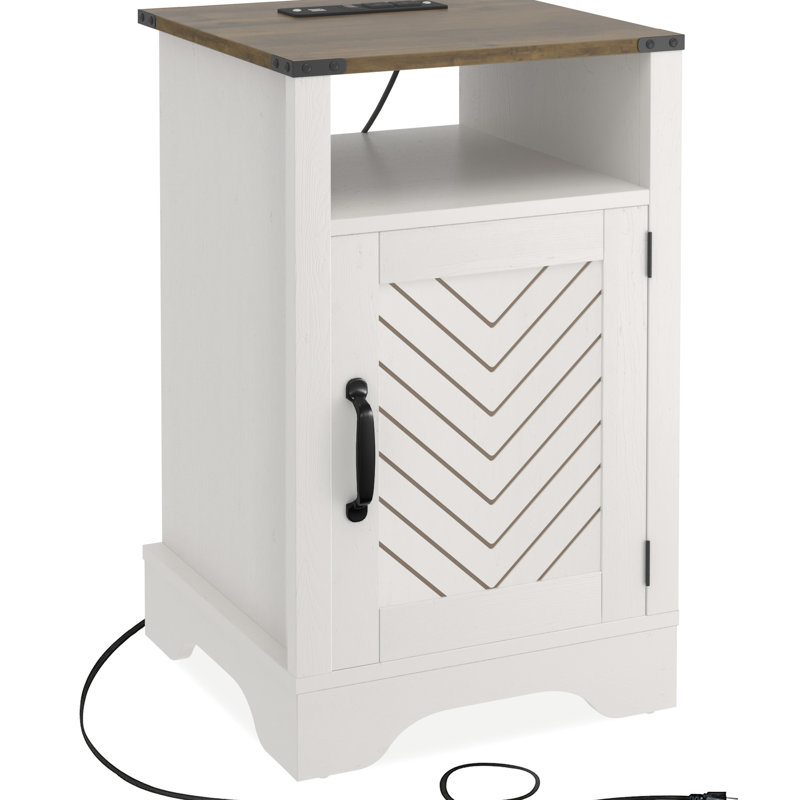 Grande table de chevet Altider - blanc et chêne
