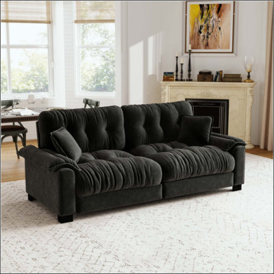 Canapé moderne plissé en chenille 3 places avec support à ressorts durable et coussins en mousse épaisse et dense