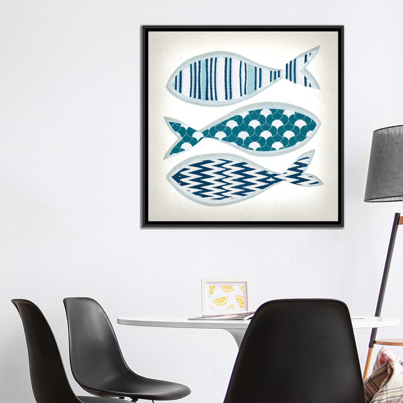 «Fish Patterns I», estampe numérique sur toile tendue avec châssis, H 26 po x l 26 po x P 1,5 po, Toile avec cadre noir