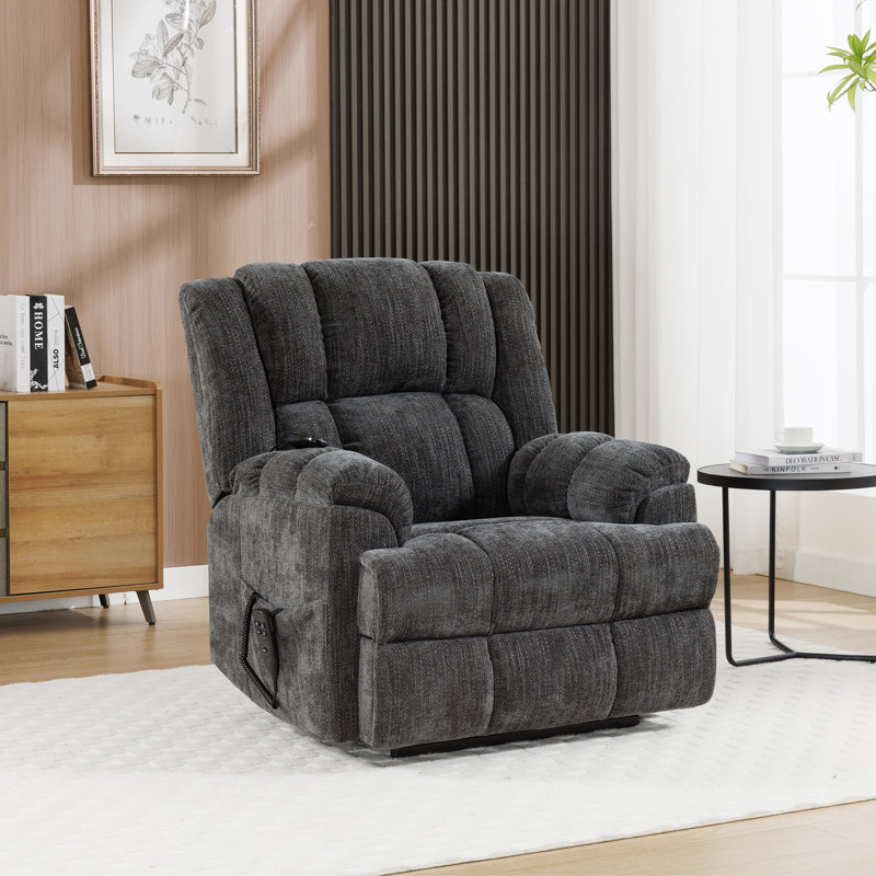 Aura Dual Motor Power Lift Recliner with Heat and Massage, Infinite Position, 180°Reclining, Sidepocket, Gray