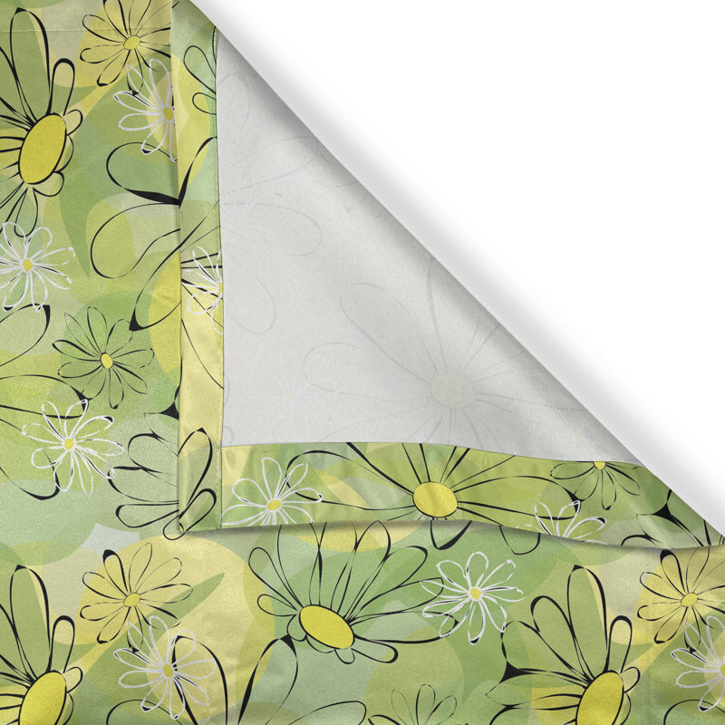East Urban Home Floral Grommet Curtain Decorative 2-Panel Window Drapes, 50" Apple Green Yellow Black, 50" W x 96" L