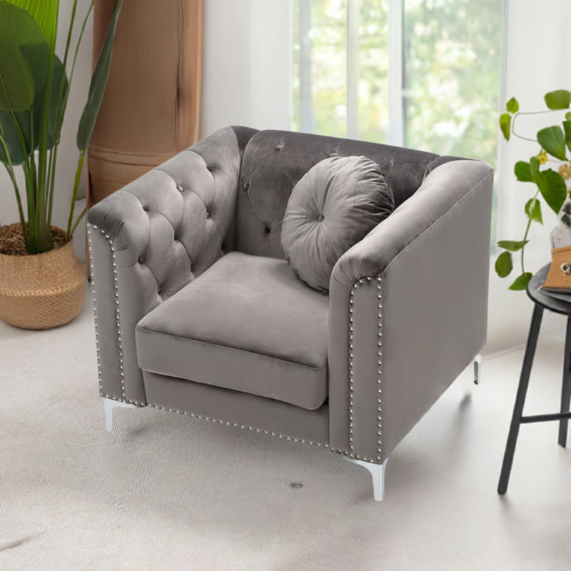 Ensemble de salon en velours 3 pièces Colmar, Gris foncé