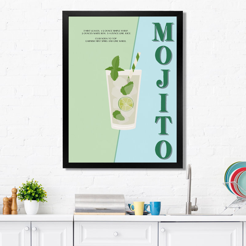 Mojito traditionnel cubain Punch IV - salon d'art mural cocktails, H 20 po x l 12 po x P 1 po, Toile encadrée noire simple