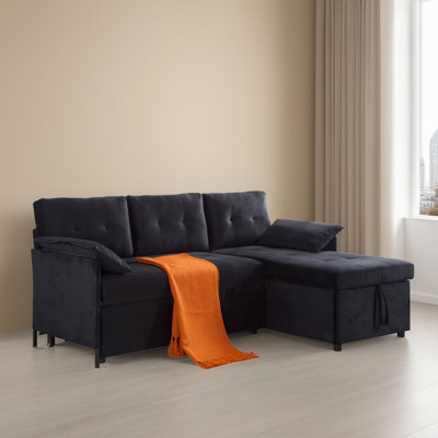 77.62" Pull Out Reversible Sleeper Sectional Sofa Bed with Storage Chaise