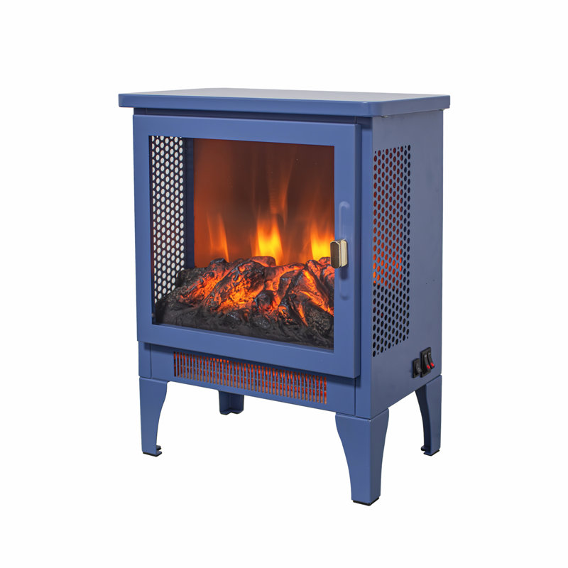 17 Inch Freestanding Electric Fireplace Stove Heater With 3D Flame Effect, Classic Blue, And Safety Features, Aqua Blue