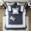 Couette brodée 8 pièces - King, bleu marine, gris et blanc, ensemble brodé pour chambre élégante