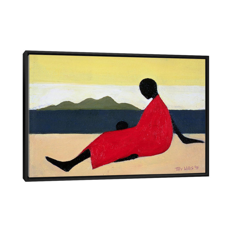 « mère et enfant », impression sur toile, H 18 po x l 26 po x P 1,5 po, Toile avec cadre noir, Pas de tapis