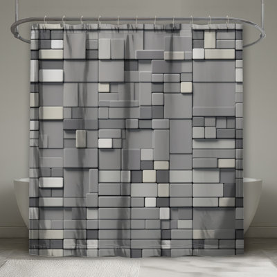 Gray Rectangular Tiles Shower Curtains Extra Long
