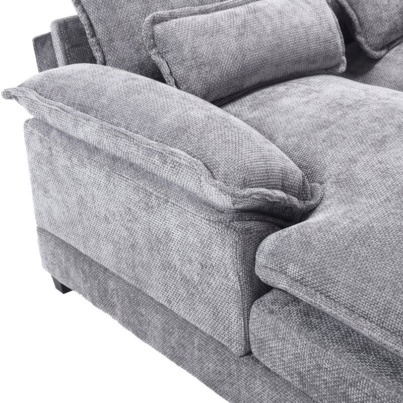 Confortable à quatre places en chenille, avec structure en bois massif et éponge élastique, Gris clair