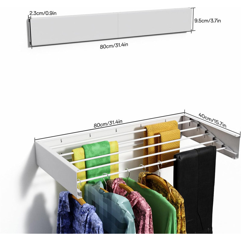Séchoir à linge mural pliable - 31,5 po de largeur, capacité de 60 lb