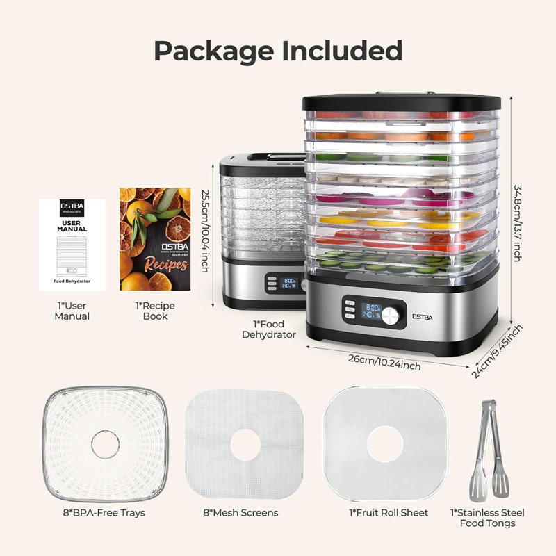 Déshydrateur alimentaire à 8 plateaux, minuterie 72 h et contrôle de la température jusqu'à 70 °C (158 °F), sans BPA