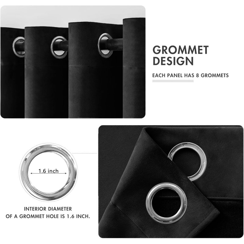 Aspire Homeware 100% Velvet Eyelet Room Darkening Curtain Single Panel for Luxury Window Decor, Black