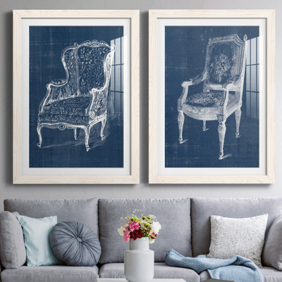 Antique Chair Blueprint III - ensemble de 2 impressions encadrées