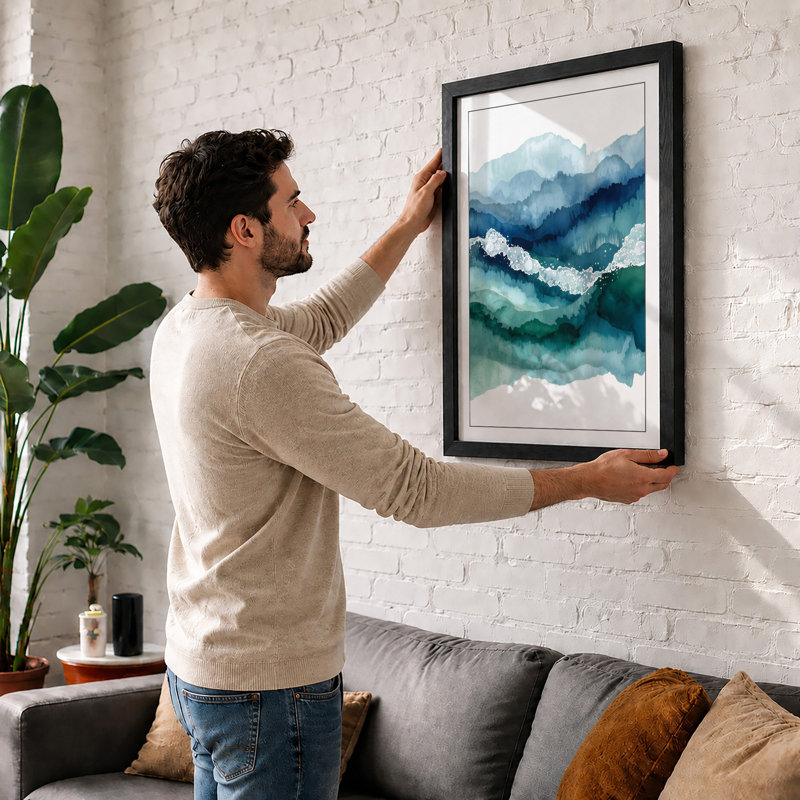 Mountains in Mist Scandinavian - Framed Print, A4 - 29.7 x 21.0 cm, Walnut