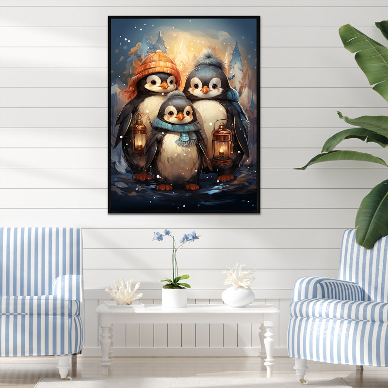 Fête de Noël hiver pingouin - art mural pingouin, Cadre flottant noir, H 40 po x l 30 po x P 1,5 po