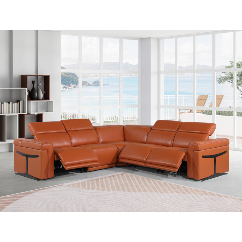 Dreysen 5 - Piece Top Grain Italian Leather Power Reclining Sectional, Camel Genuine Leather