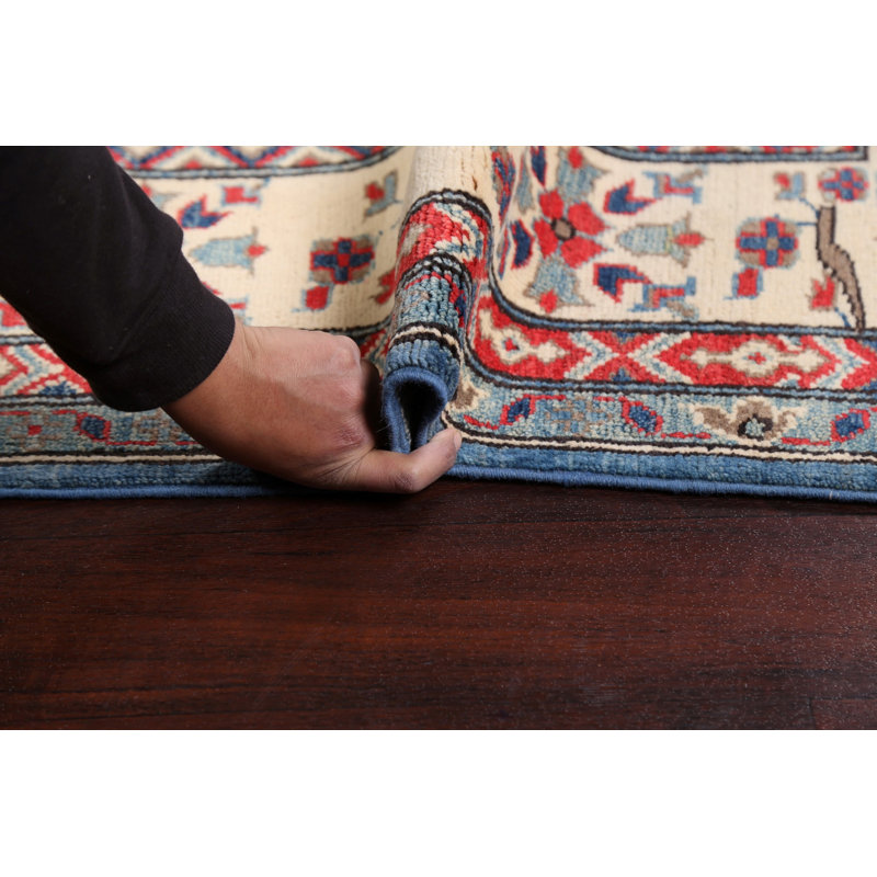 Tapis oriental à motif géométrique à motif de légumes Kazak noué à la main 7 x 10