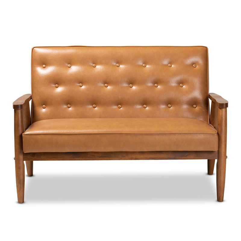 Sorrento Walnut Brown Tufted Faux Leather Loveseat