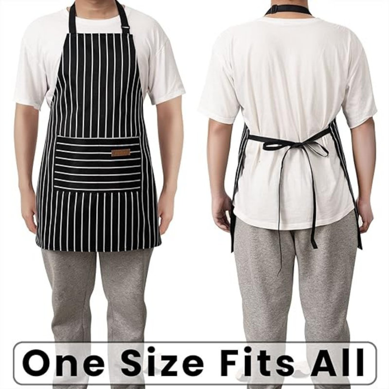 2 Pack Adjustable Bib Apron With 2 Pockets Chef Cooking,Black/Brown Stripes