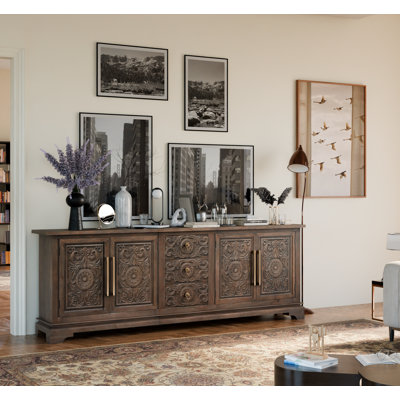 3-drawer 4-door Cared Solid Wood Sideboard by Canora Grey