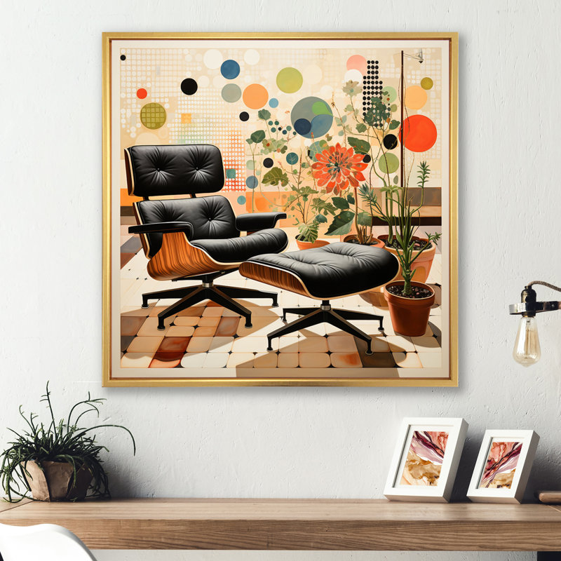 Corail noir Mid Century Iconic Chairs III - reproduction sur toile, H 30 po x l 30 po x P 1 po, Cadre flottant doré