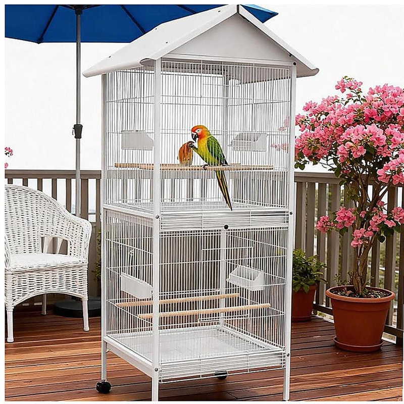 Cage à oiseaux pratique, mangeoire à oiseaux en métal avec support roulant