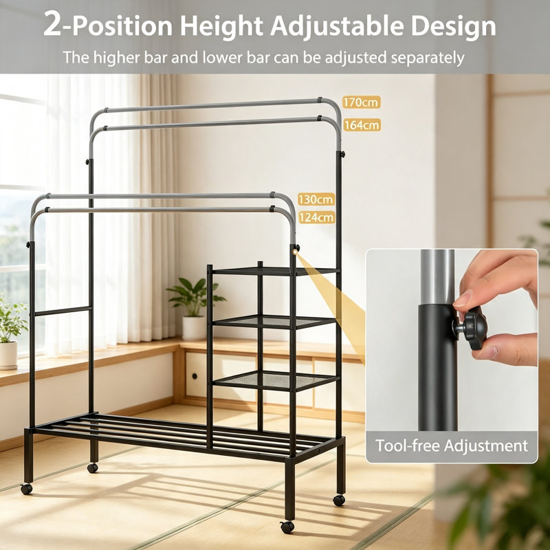 130cm Adjustable Clothing Rack, Silver