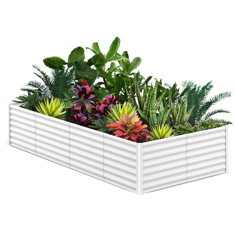 Galvanized Metal Raised Garden Bed – Heavy-Duty 8x4x2FT Rectangular Outdoor Planter Box for Vegetables, Flowers, Herbs (Beige, 1pcs)