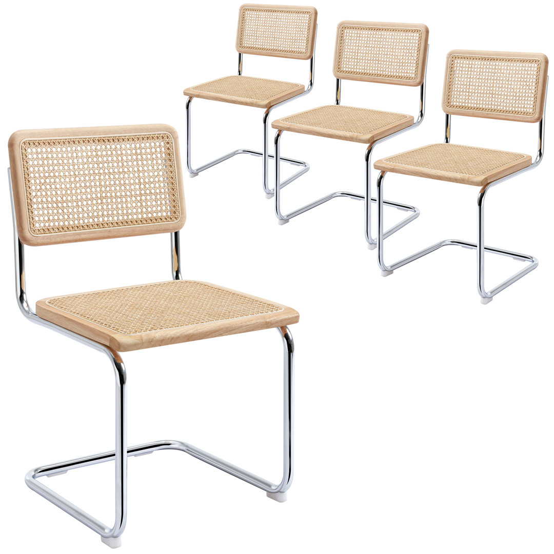 Crumley 18.1" H Mid-Century Modern Rattan Dining Chairs with Rattan Cane Backrest (Set of 4) Bayou Breeze Leg 