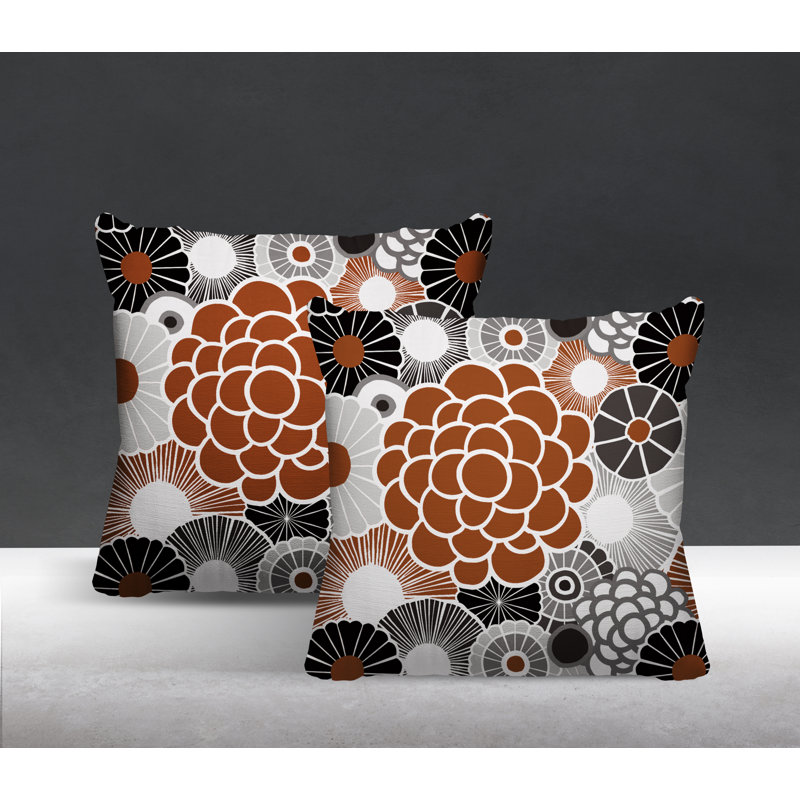 Floral Outdoor Reversible Throw Pillow, 17W" x 17H", Burnt Orange