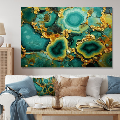 Amazonite dorée verte dorée - géode de pierre, art mural