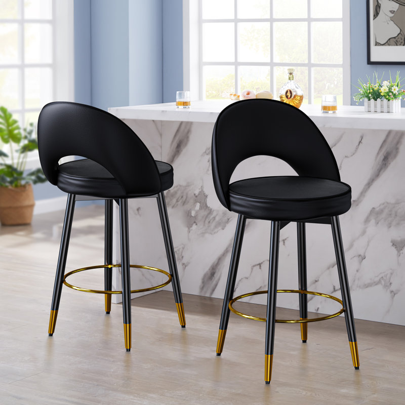 Rumery Swivel Upholstered Counter Stool, Black