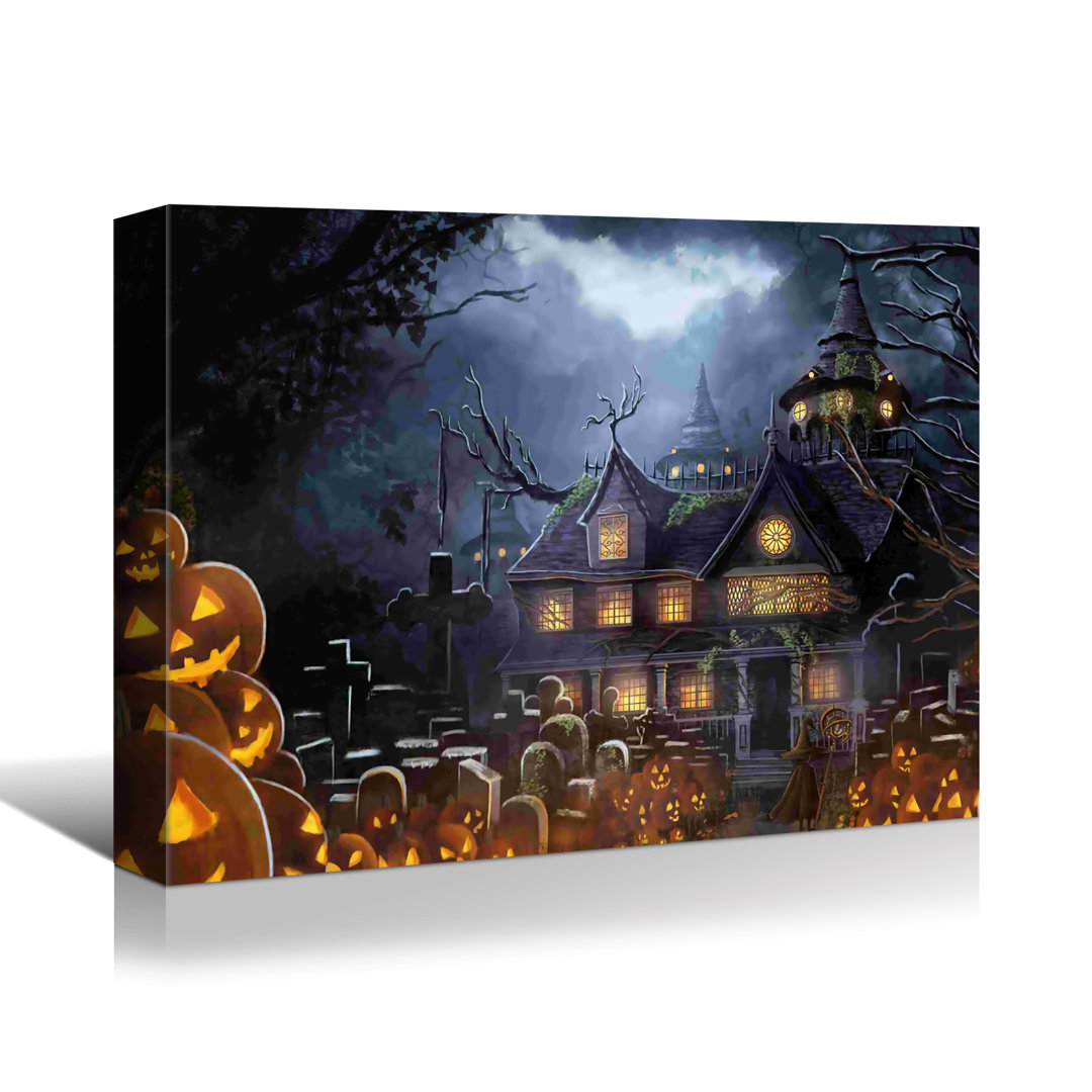 " Framed Canvas Wall Art Decor Painting For Halloween,Haunted Grave Yard Painting For Halloween Gift, Decoration For Halloween Living Room, Bedroom Decor-Ready To Hang " Painting Print The Holiday Aisle® 