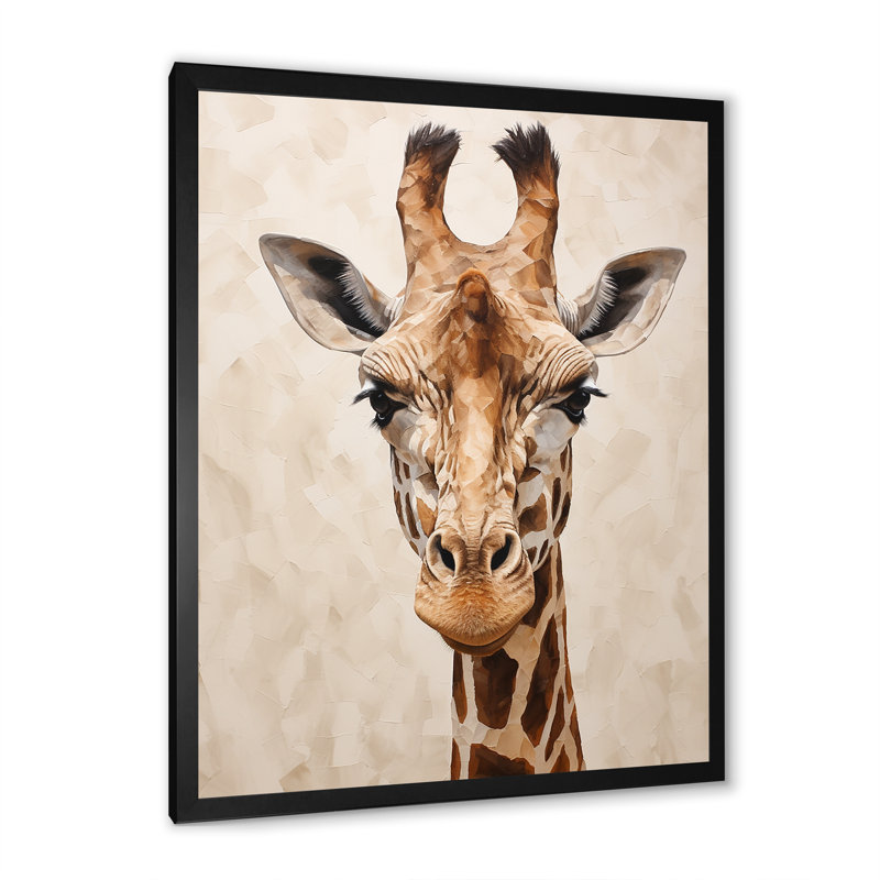 Minimalisme, portrait de girafe beige I sur toile, Cadre simple noir, H 40 po x l 30 po x P 1,5 po