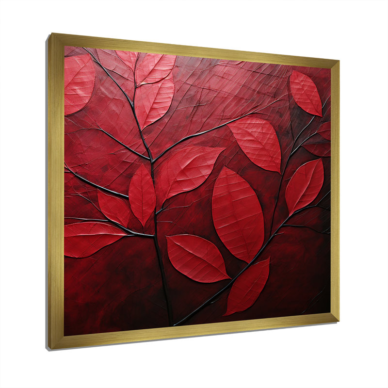 Feuilles de cerisier I sur toile, Cadre doré simple, H 30 po x l 30 po x P 1 po