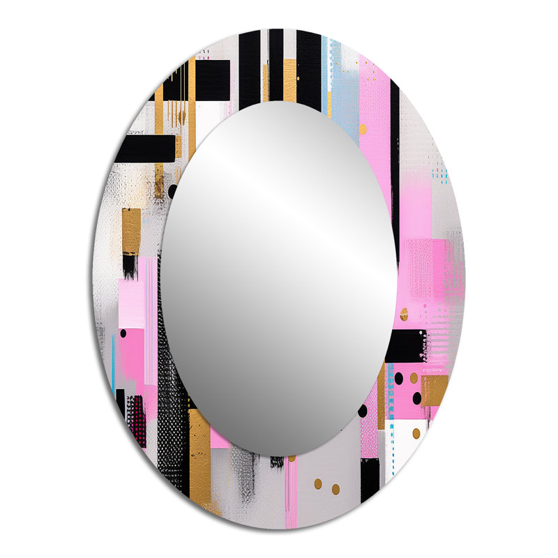 Rose doré à rayures audacieuses - Miroir décoratif ovale abstrait sur métal, 40 po x 30 po