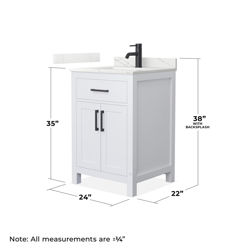 Beckett 24" Freestanding Single Bathroom Vanity with Quartz Top, White, Giotto Quartz, Matte Black