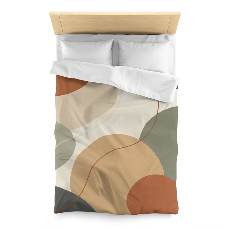 Microfiber Duvet Cover Boho Style, Design 12, Twin Duvet Cover, Natural/Green/Orange/White