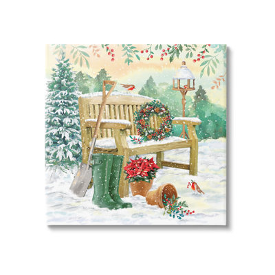 «Snowy Bench Seasonal Holly Plants» sur toile