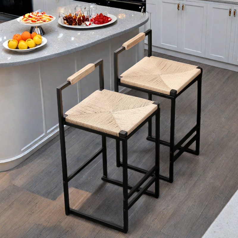 Ensemble de 2 tabourets de bar en papier avec dossier et repose-pieds