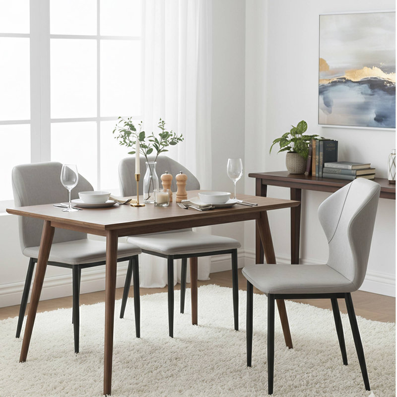 Steves Upholstered Dining Chair with Metal Iron Frame – Modern Curved Back Side Chair in Single or Set of 2, Light Gray
