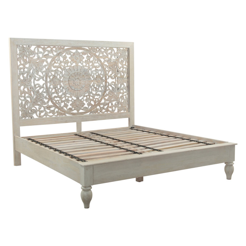 Haveli King Bed in Carved Heirloom White, Queen