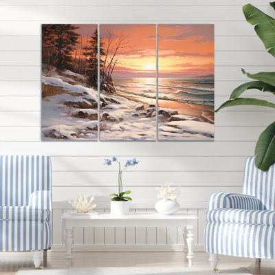 «Beach Winterscene Warm Pastel Sunset I», ensemble de reproductions d'art mural plage