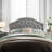 Full Sized Grey Fabric Headboard Featuring Studded Seam, Button Pattern, Nailhead Decoration And Iron Legs For Bedroom Decor Queen In Fabric, Diamond Stitch, Accents