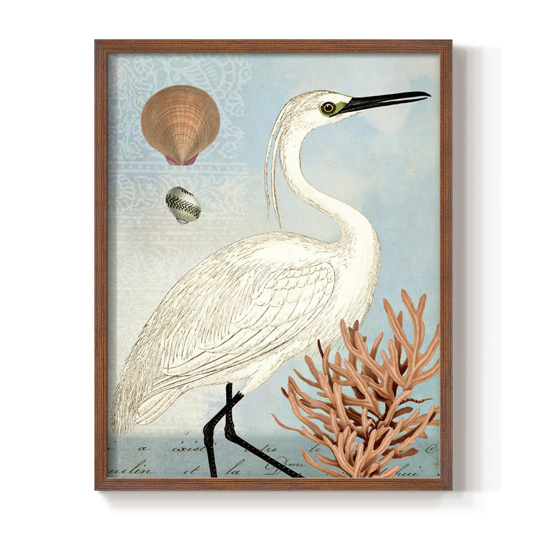Blue Egret Framed Print - Solid Wood, H 30 po x l 24 po, Walnut