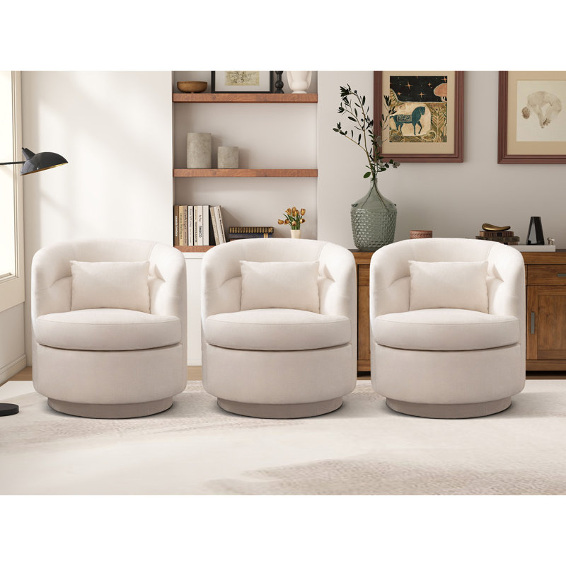 Fauteuil demi-tonneau pivotant moderne ultra-doux de 29 po de largeur avec coussin, Beige