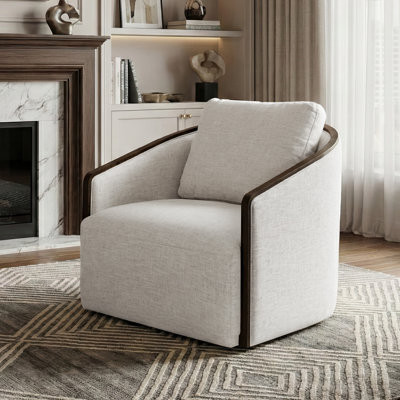 Noa 32.3"W Upholstered Swivel Accent Chair with Exposed Wood Trim