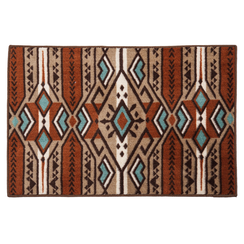 Southwestern Aztec Stripe Turquoise and Earth Tone Rug