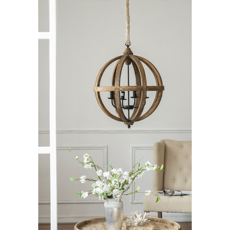 Lustre en bois de haute qualité à 4 lumières, ampoule suspendue non incluse