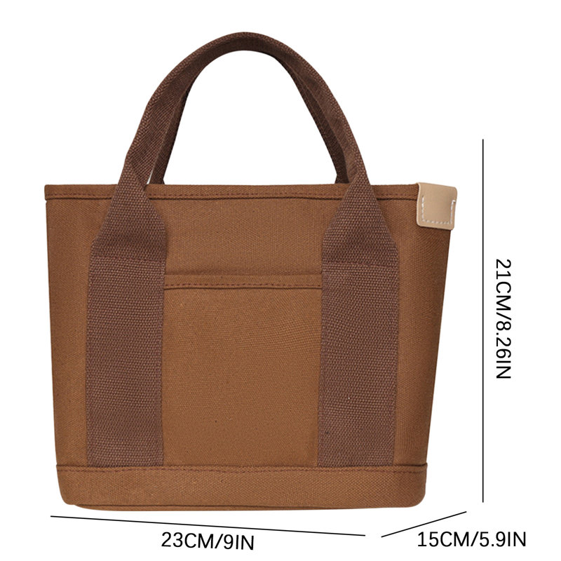 Fashion Canvas Bag Tote Bag Storage Bag Multi-Pocket Handbag Handle Bag, 9.06" H x 8.27" W x 1.18" D, Khaki